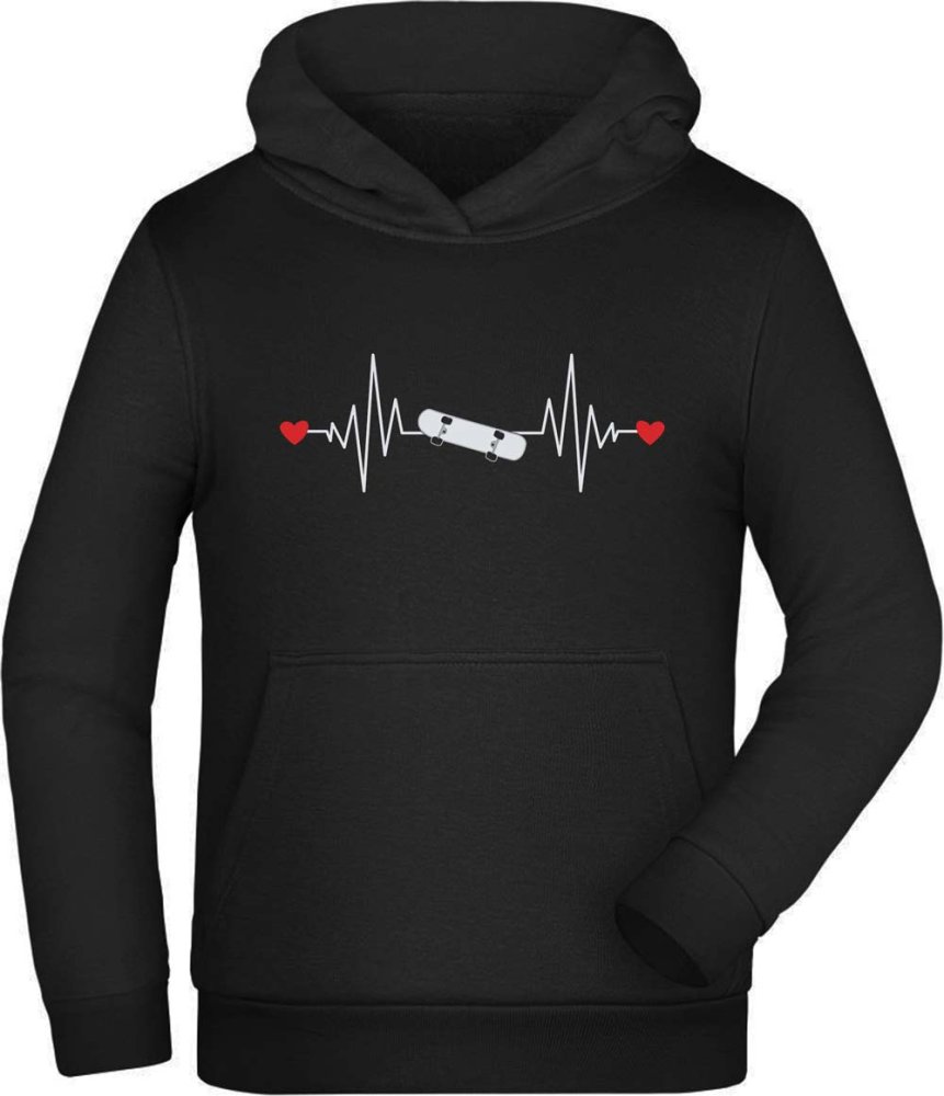 Skater Hoodie Hooded Sweater Kids - Skateboard with Heartbeat Line i528